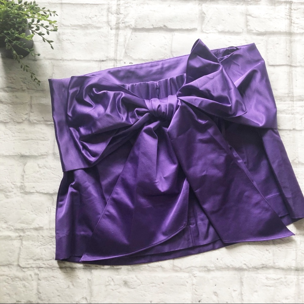 J. Crew Purple Satin Strapless Bow Top Sz 14 NWT